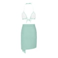 thumbnail image 5 of MGDXOX Women's 3 Piece Bikini Sets Halter Triangle Tie Fishnet Mesh Swimsuits with Beach Skirt Swimwear Set Sky Blue L, 5 of 6