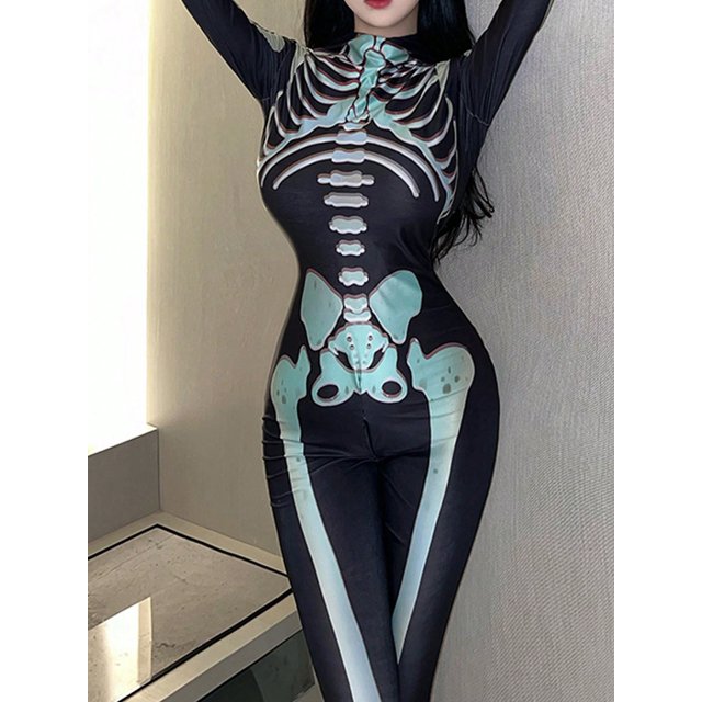 Sexy Role Play Costume Lingerie With Spiderweb Print, Zipper Closure, Open Crotch And Easy Pull Off Design