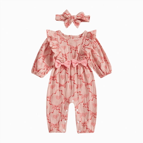Wonitaaizi Newborn Baby Girl Clothes Onesie Ruffle Long Sleeve Jumpsuit Infant Cute Romper(Newborn,Red)