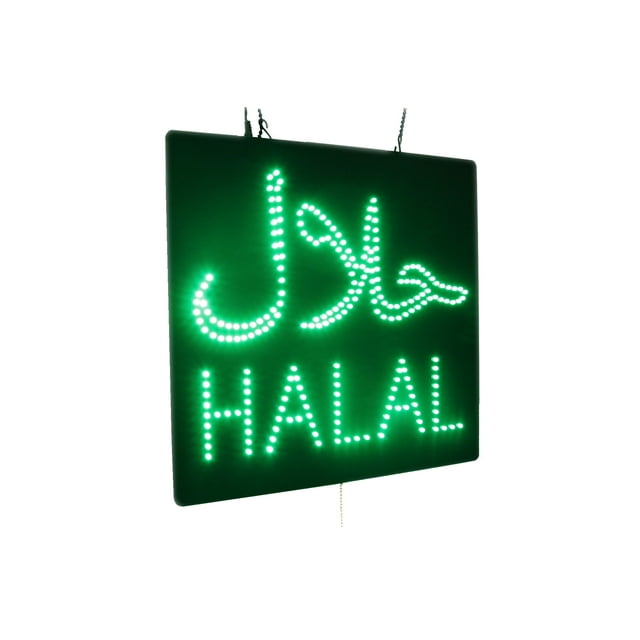 Halal Sign in Arabic and English 2 in 1, 16"x16", 40x40cm, TOPKING, LED, Neon, Florescent, Signage, Signboard, Display, Billboard, Screen, Grand Opening, Gift