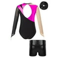 thumbnail image 2 of Alvivi Kids Girls 3Pcs Gymnastic Outfits Ballet Dance Leotard Long Sleeve Bodysuit with Booty Shorts Hot Pink&Black 10, 2 of 5