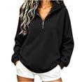 thumbnail image 2 of Smsaxvxz Half Zipper Oversized Sweatshirts for Women Casual Long Sleeve Shirts Solid Pullover Tops Fashion Fall Outfits Black 2XL, 2 of 7