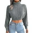 thumbnail image 2 of AOOCHASLIY Sweaters Fall Clearance Women‘s Turtleneck Sweater Solid Knitted Casual Fashion Long Sleeve Tops Blouse, 2 of 4