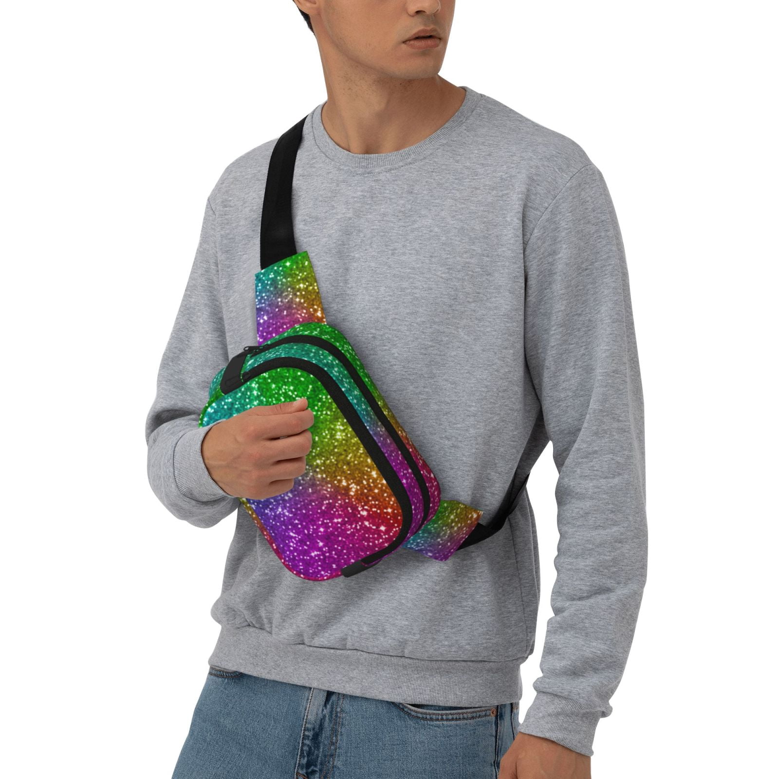 Hirioo Colorful Glitter for Double Layer Waist Bag Adjustable Fanny Pack For Travel Running Hiking