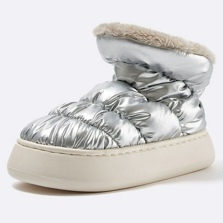 

PIKADINGNIS Down Cloth Shoes Women Winter Warm Anti-Slip Slippers Boots Outside Indoor Hoop-Loop Plush Macaron Color House Couple Home Shoes