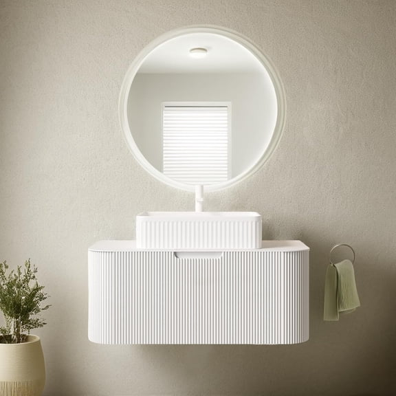 48"Bathroom Vanity with Sink, Floating Vanities with Rectangular Ceramic Basin and Marble Top, Extra Large Storage Drawer, Soft-Close Design, Pre-Assembled Cabinet, White