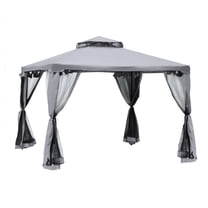 SAZYY 10x10 Outdoor Gazebo with Soft Top & Double Roof, Steel Frame Canopy with Netting Walls for Garden Lawn Backyard, Gray