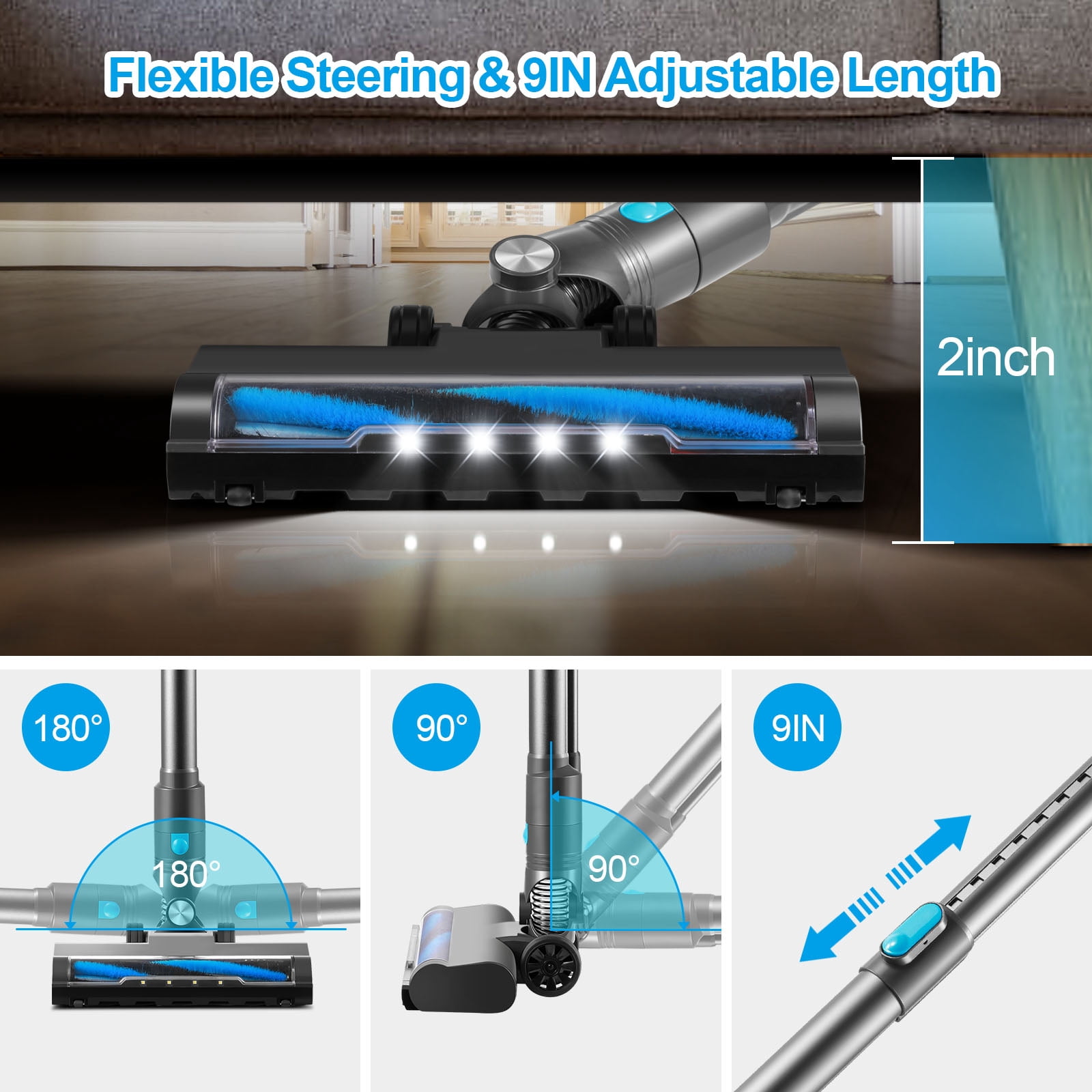 Moolan Corded Stick Vacuum, 6 in 1 Lightweight Vacuum with 4 LED, Vacuum Cleaners for Hard Floor,New