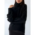 thumbnail image 1 of ThickOversizePoloNeckWomen'sSweaterJumper-Black, 1 of 2