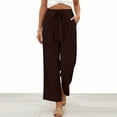 thumbnail image 4 of Work Capris Stretch Women's Casual Dress Wide Leg Cropped Pants Solid Tie Waist Loose Flowy Capris with Pocket for Summer Business Brown S, 4 of 9