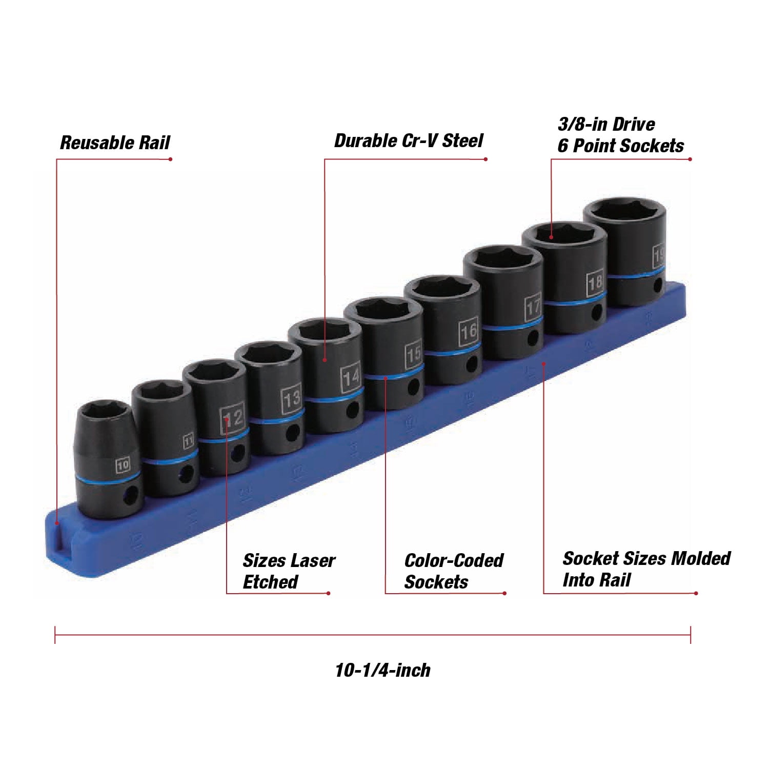 Hyper Tough 11-Piece 3/8-inch Drive Metric Socket Set (mm)