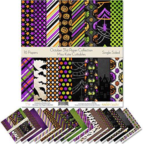 Scrapbook Premium Specialty Paper Single-Sided 12x12 Collection Includes 16 Sheets Haunted House Pattern Paper Pack Halloween by Miss Kate Cuttables 