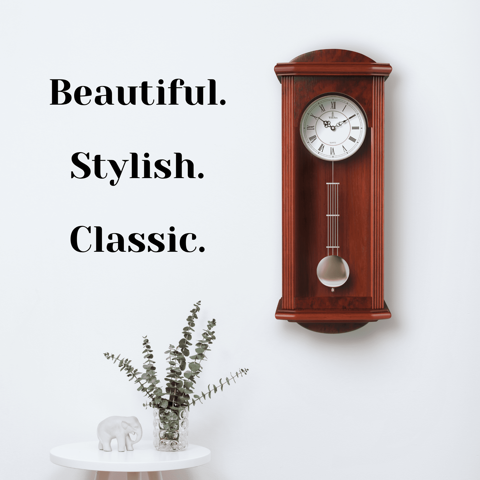 Pendulum Wall Clock, Silent Decorative Wood Clock with Swinging Pendulum, Battery Operated, Large Red Wooden Design, for Living Room, Kitchen, Office & Home Décor, 26.75 x 11.5 inches