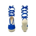thumbnail image 5 of BLISSFUL STEP Women's Shoes Retro Espadrille Wedge Closed Toe Tie Up Suede Linen Sandals Royal Blue 7, 5 of 5