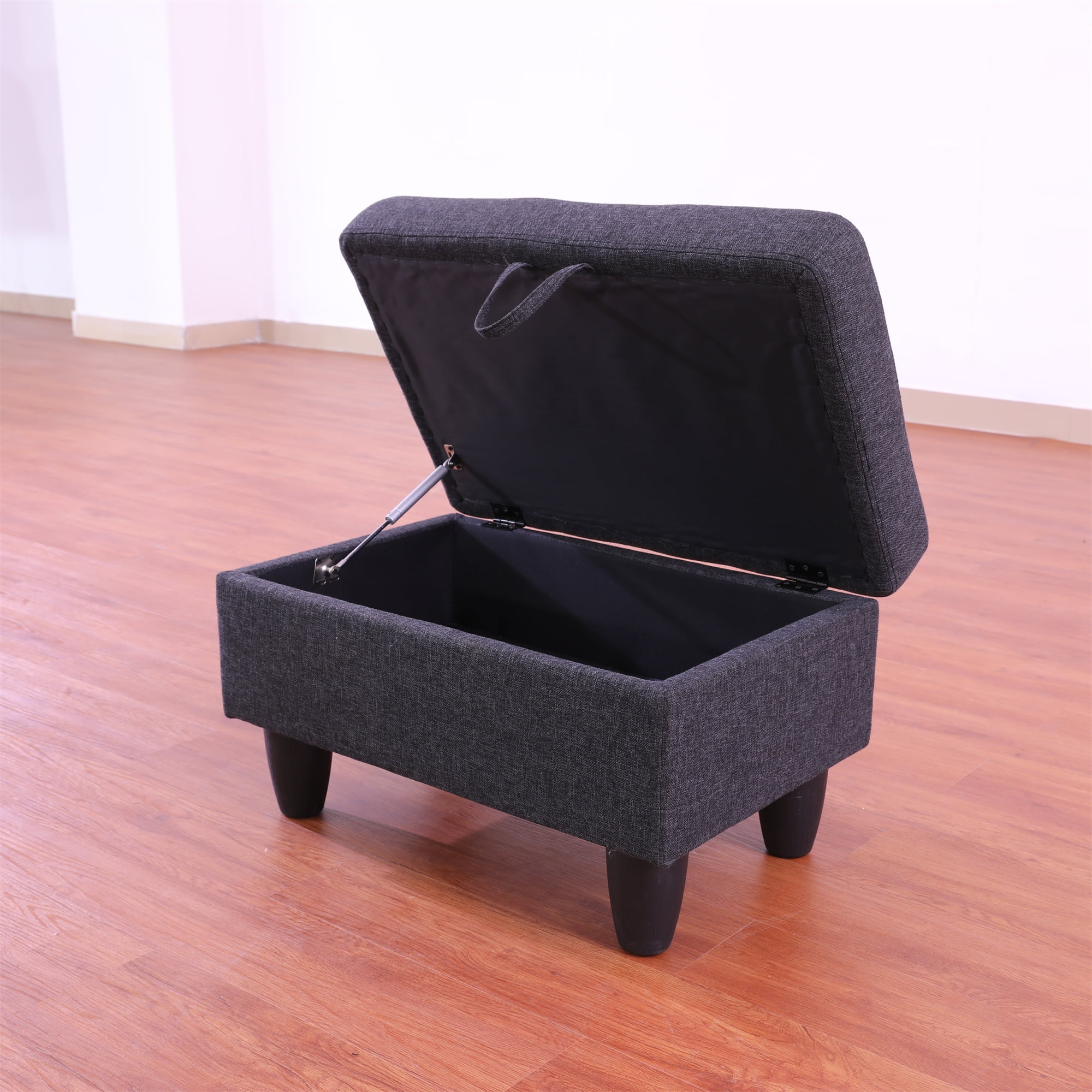 Aukfa 29" Storage Ottoman Bench for Sectional Sofa Set, Lift Top, Linen, Black Grey