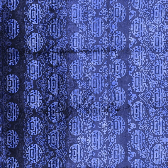 Ahgly Company Machine Washable Indoor Square Oriental Blue Industrial Area Rugs, 3' Square