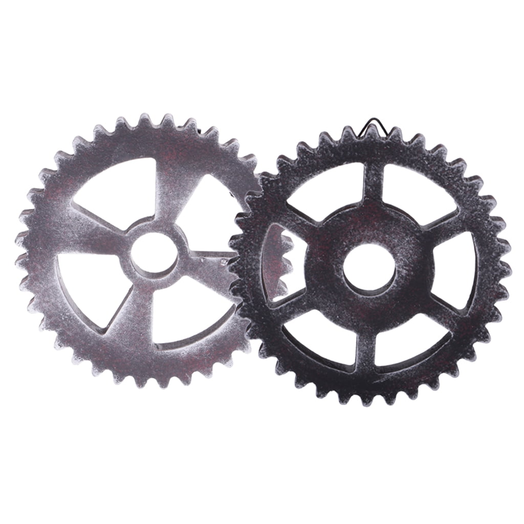 MagiDeal 2PCS Retro Wall Hanging Decorative Wooden Gear Home Collectible 12cm Type3