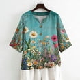 thumbnail image 6 of JULMCOMO Shirts for Women Floral Print 3 Button Notch Neck 3/4 Sleeve Loose Fit Casual Tunic Tops Comfy Summer Shirts Light Green S, 6 of 7