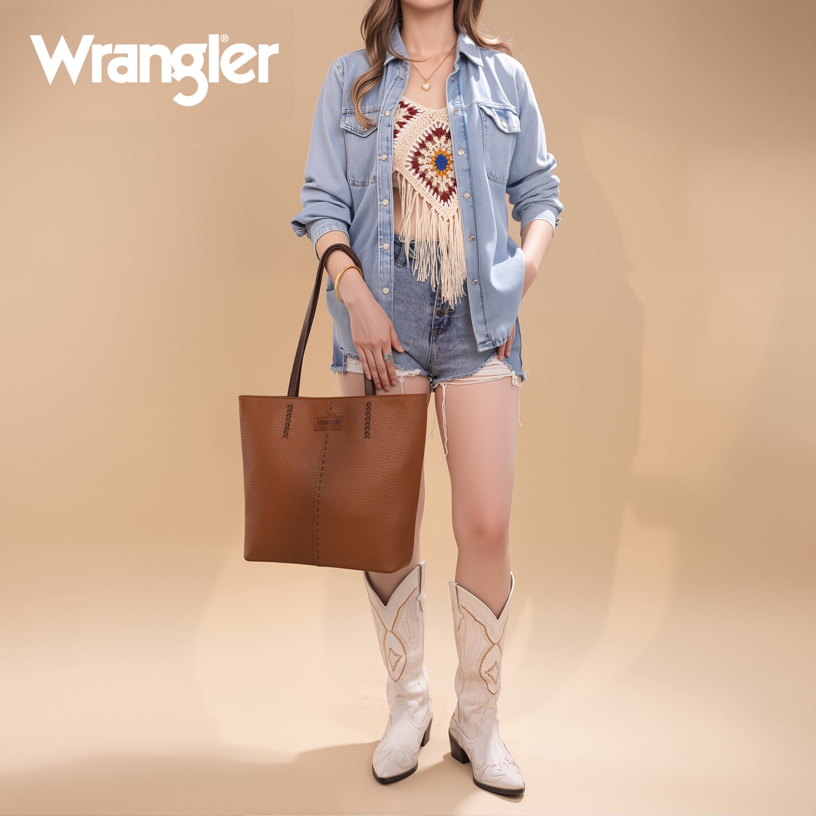 Wrangler Tote Bag for Women Top Handle Satchel Purse, Brown