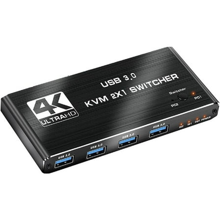 Dual Monitor Switch 2x1 Device Display Sharing Switching Selector Box 2-in-1 HD Output USBx4 USB 3.0 KVM Switch