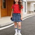 thumbnail image 2 of Yutgune Toddler Girls Short Sleeve Top & Denim Skirt 2 Piece Set, Solid Casual Back to School Daily Outfit, Sizes 110-160, 2 of 9