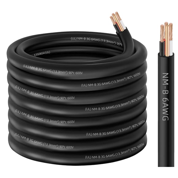 Cable XMK 6/3 NM-B con conexión a tierra, 75 pies, calibre 6, conductor 3