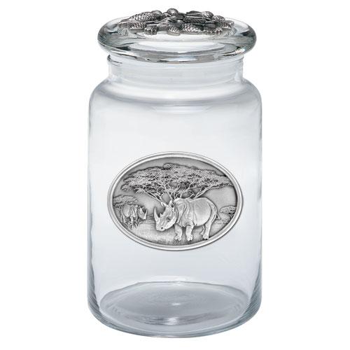 Heritage Pewter Rhinoceros Large Glass Storage Jar with Lid in Classic