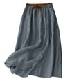 thumbnail image 2 of qelini Linen Max Skirt for Women Long Skirt Elastic High Waist A-line Skirt Solid Color Casual Skirt, 2 of 8