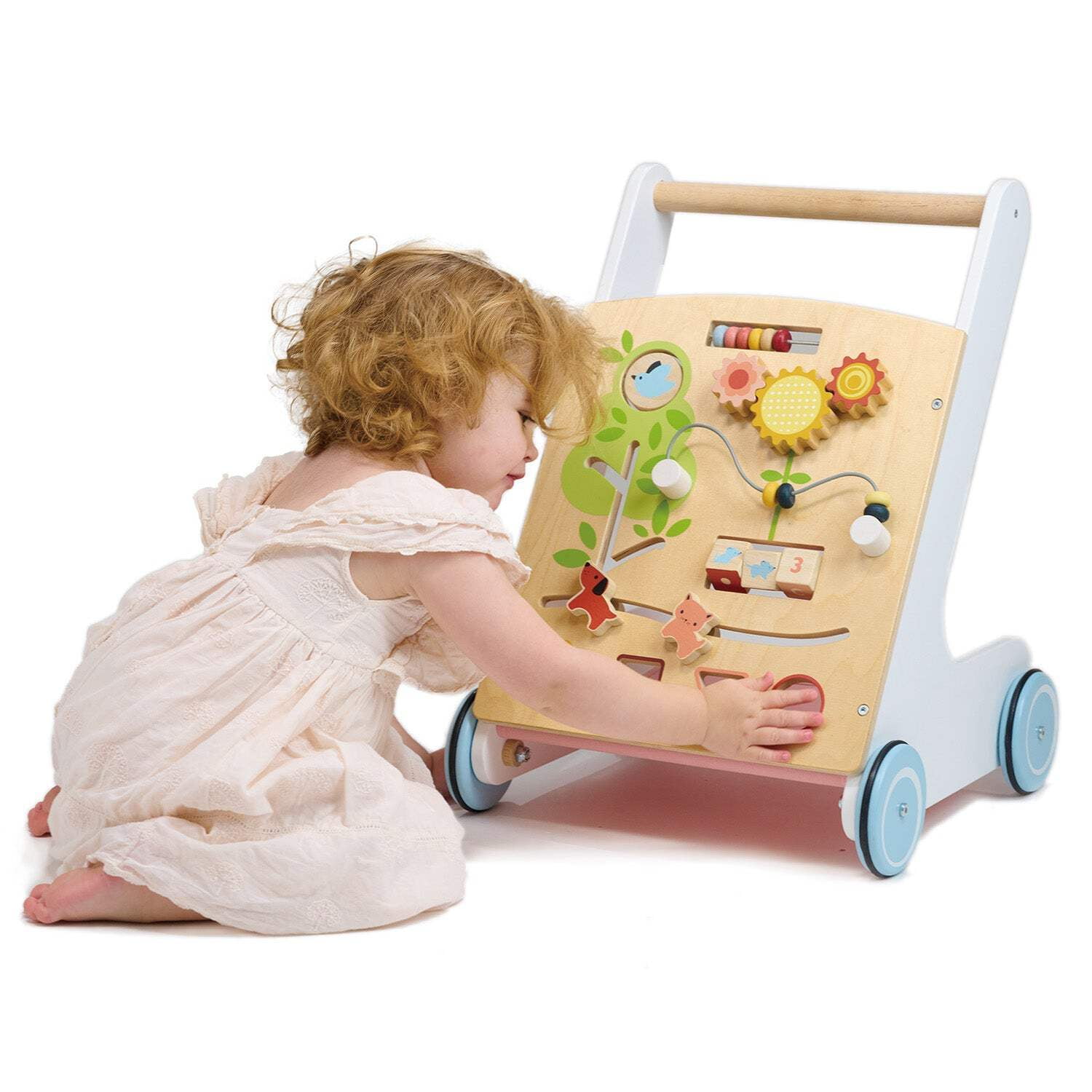 Mentari Toys - Bamino Activity Walker - Wooden Baby Push Walker with Multiple Activities - Sorting, Spinning, Moving, Sliding - First Step for Toddlers - Age 12m+