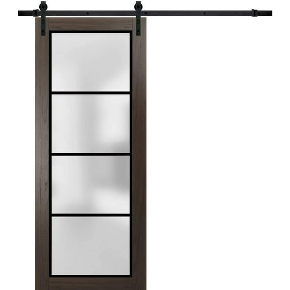 Sturdy Barn Door 18 x 80 inches | Planum 2132 Chocolate Ash Frosted Glass | 6.6FT Rail Hangers Heavy Hardware Set | Solid Panel Interior Doors