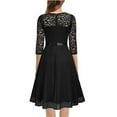 thumbnail image 3 of Herrnalise Women’s Dresses Summer 2024 Fashion Solid Lace 3/4 Sleeve Corset Swing V- Neck Party Dress S-2XL, 3 of 5