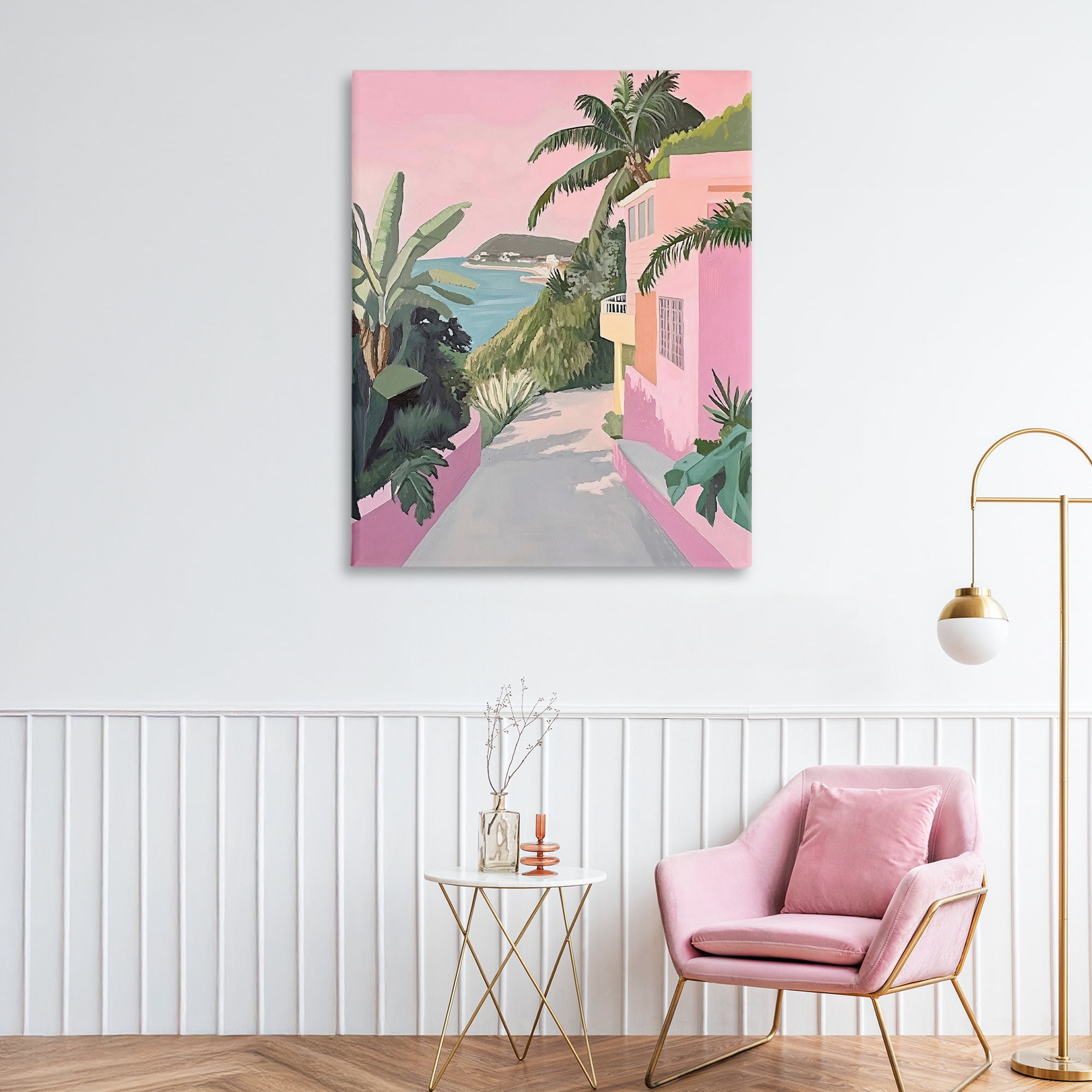 Stupell Industries Mediterranean Pink Coastal House Canvas Wall Art, design by The Prints Vibe