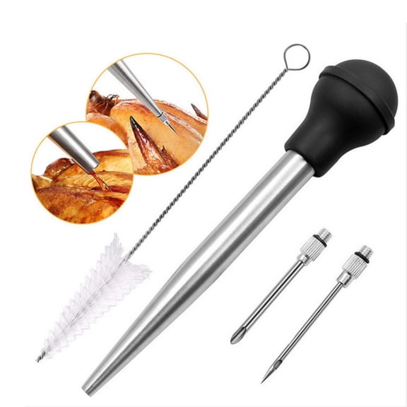 Turkey Baster Syringe Large Long Meat Baster For Cooking Basting, Body With Silicone Bulb And 304 Stainless Steel Injector Needle, Including 1 Baster 1 Cleaning Brush 2
