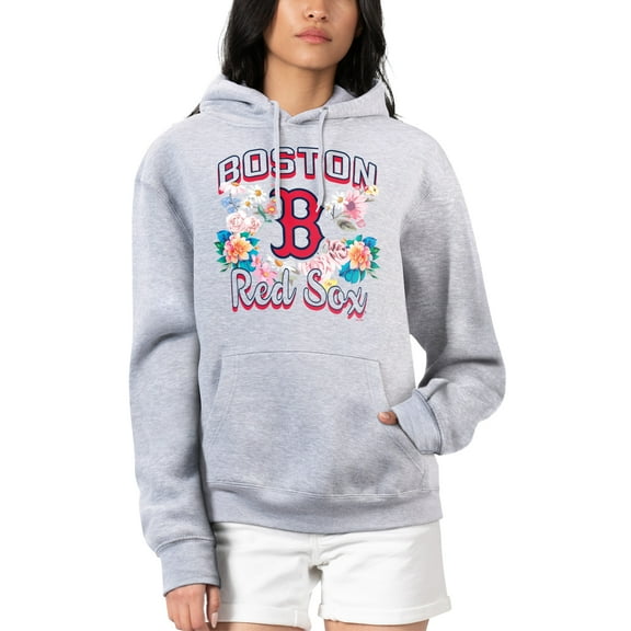 Women's G-III 4Her by Carl Banks Heather Gray Boston Red Sox Flowers Graphic Pullover Hoodie