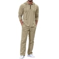 thumbnail image 2 of SOOMLON Matching Set Men Big and Tall Zip Long Sleeve Hoodie Shirt Elastic Waist Linen Pants Summer 2 Piece Outfits Sets, 2 of 6