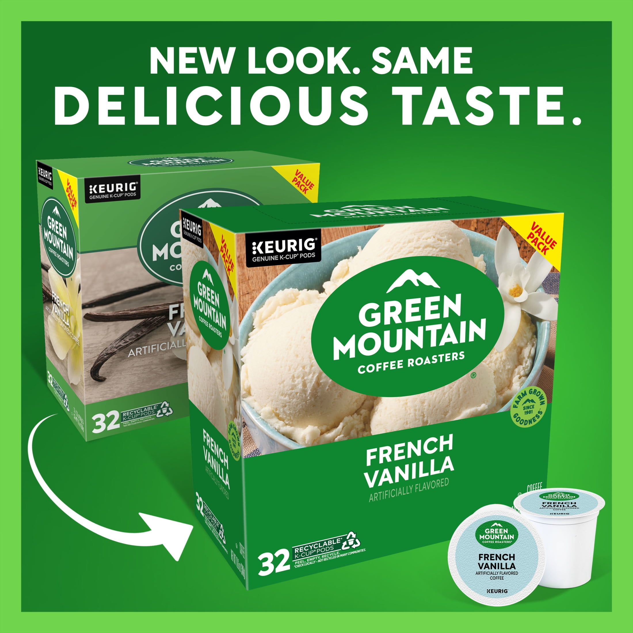 Green Mountain Coffee Roasters, French Vanilla Light Roast K-Cup Coffee Pods, 32 Count