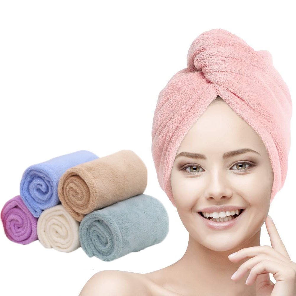 Hair Drying Towels, Microfiber Hair Towel Wrap Super Absorbent Twist Turban  Fast Dry Hair Caps with Button for Drying Curly, Long & Thick Hair(Color  Random) 