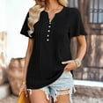 thumbnail image 2 of Business Casual Tops for Women V Neck Plain Button T Shirts Blouses Ruched Short Sleeve Tunic Tops to Wear with Leggings, 2 of 6