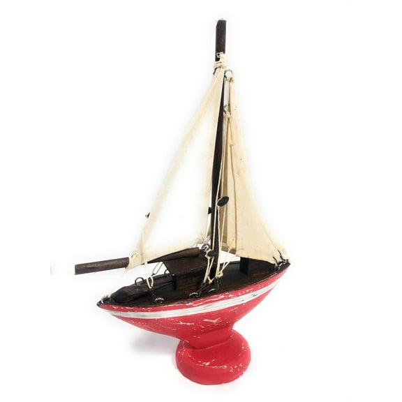Sailboat Replica 20" Wooden - Free Standing - Red Nautical Decor | #ort1700650r