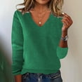thumbnail image 2 of Atogsazn Womens V Neck Knitted Sweater Casual Loose Long Sleeve Pullover Blouse Fall Clothing Work Outfit 01-Green XXXXXL Fashion, 2 of 6