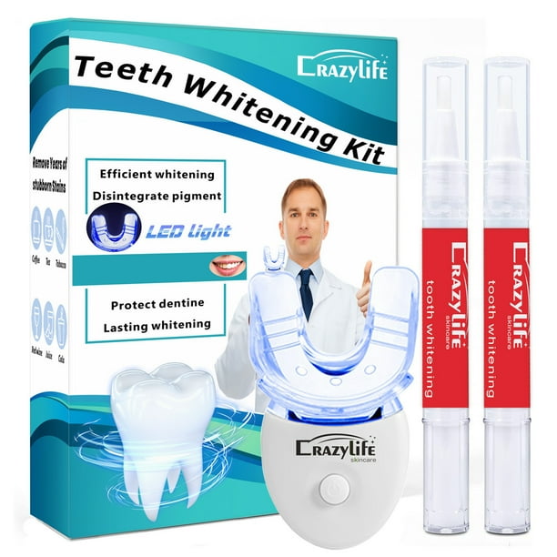 Kit de blanqueamiento dental con luz LED | Pluma de peróxido de carbamida al 35% | Azul Rojo Luz Recargable para Dientes Sensibles | Gel de menta para casa | Eliminar las manchas de café y vino |