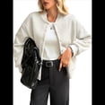 thumbnail image 2 of Chaqueta Corta de Piel Sintética para Mujer, Otoño-Invierno, con Cremallera y Bolsillos. Abrigos con Bolsillo. Crema L, 2 of 7