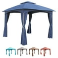 thumbnail image 2 of International Caravan ST. Kitts 10-Foot Steel Dome-top Gazebo with Curtains, Navy, 2 of 5