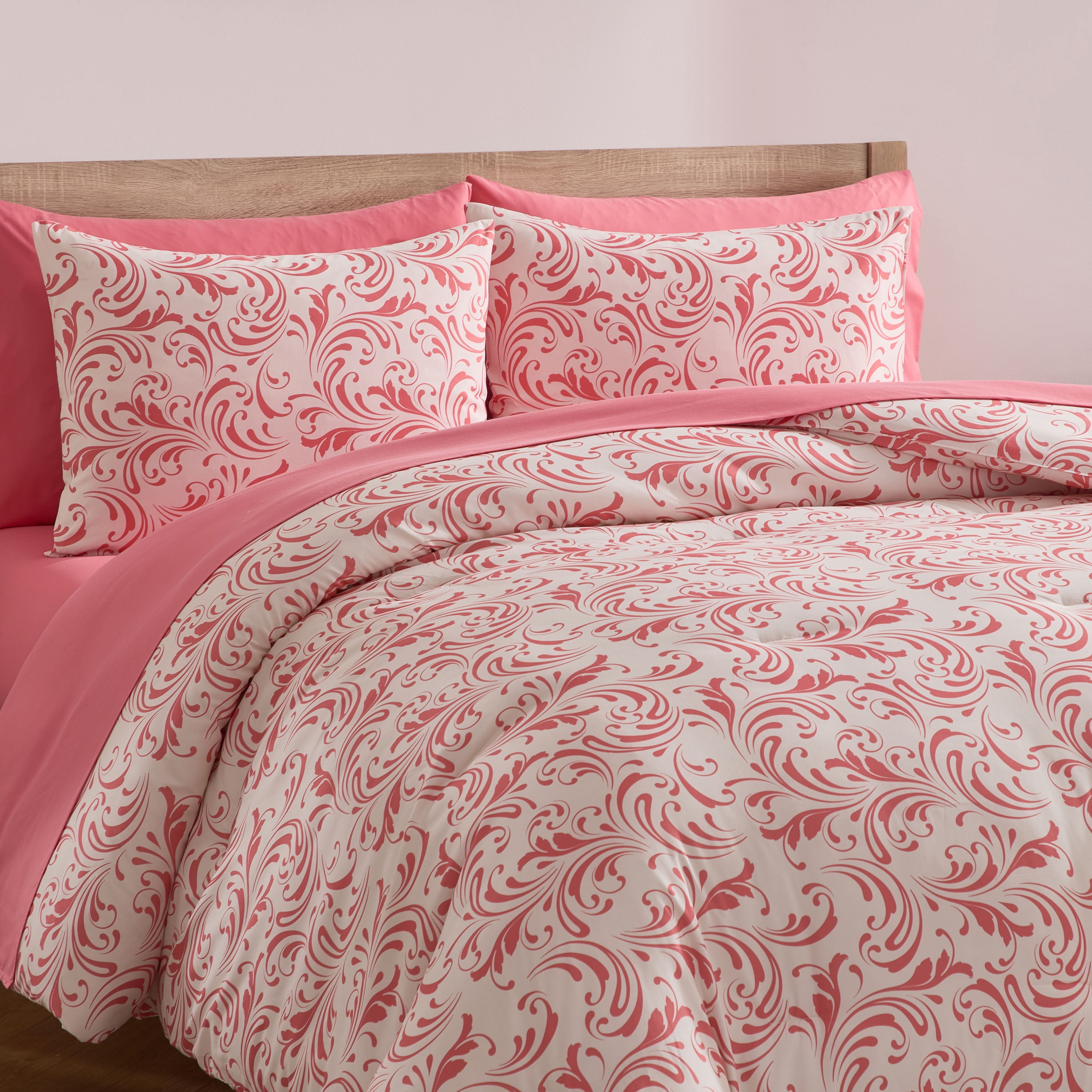 LammaLoe Full Size Comforter Set, 7 Piece Biomorphic Bed in a Bag Full, Bedding Comforter Set with Sheets, Modern Bed Set, Pink