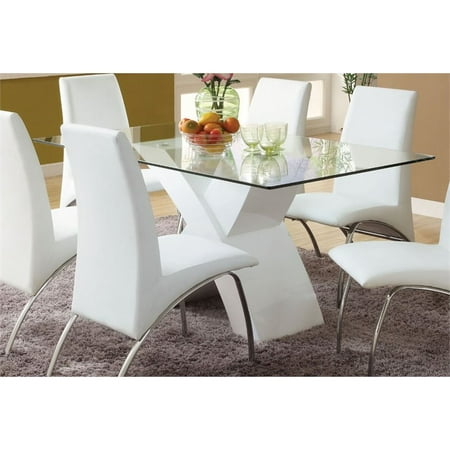 Glass Tops Wood Furniture - Furniture of America Duell Glass Top Geometric Dining Table in White