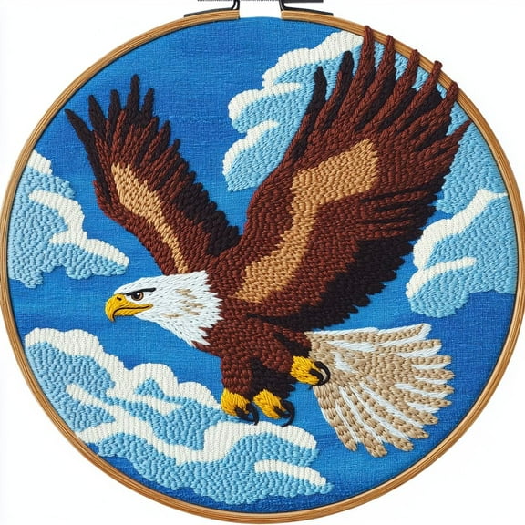 DIY Punch Needle kits A Cartoon Flying Eagle Easy for Beginners Punch Needle Yarn Starter Embroidery Set for Craft lovers with Hoop for Home Decor 20x20cm