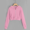 thumbnail image 4 of Girls Zip up Hoodie Cropped B Kids Fashion Casual Sweatshirt Tween Solid Color Crop Jackets Fall Tops Pockets Pink 150, 4 of 6