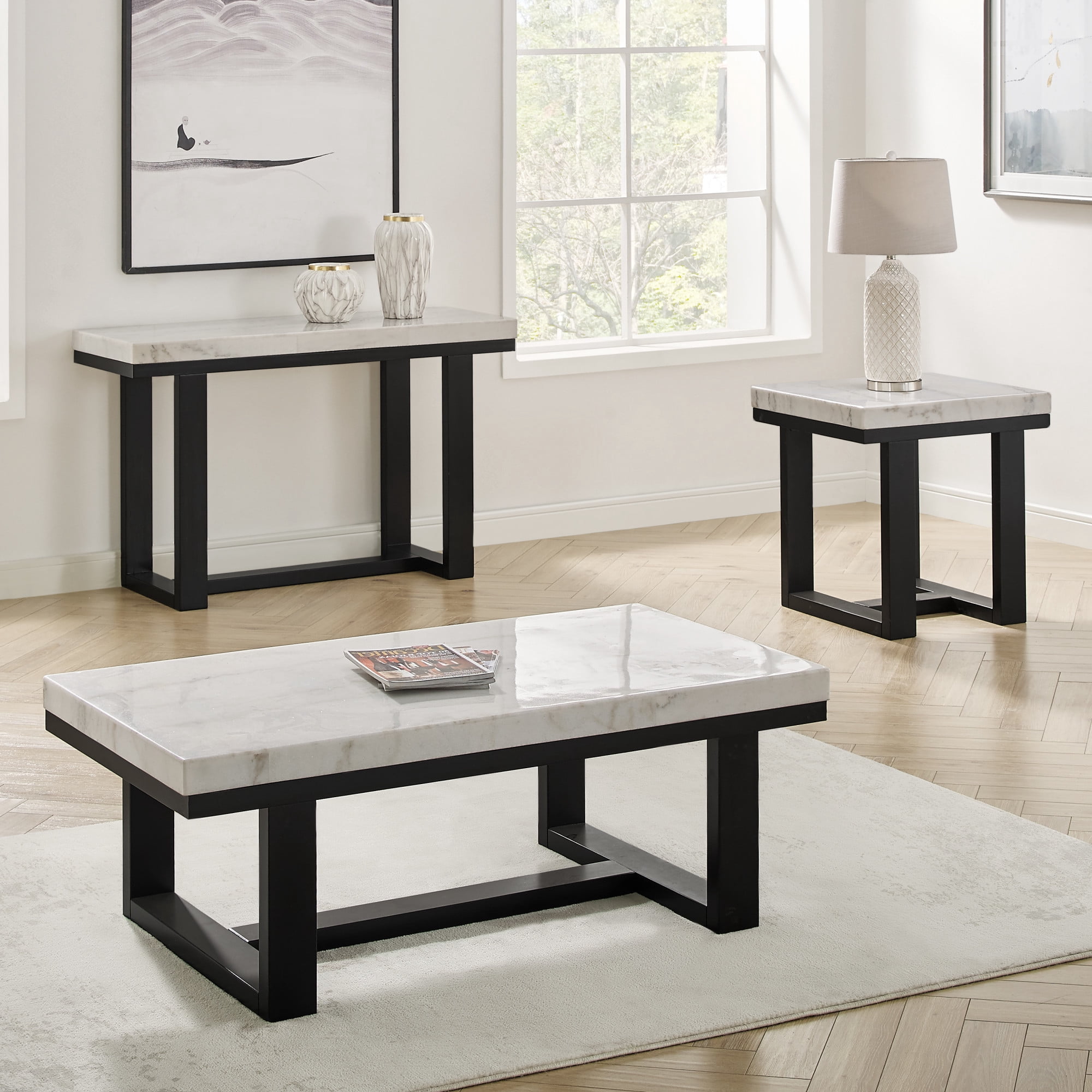 Steve Siver Artemis White Marble Top Console Table