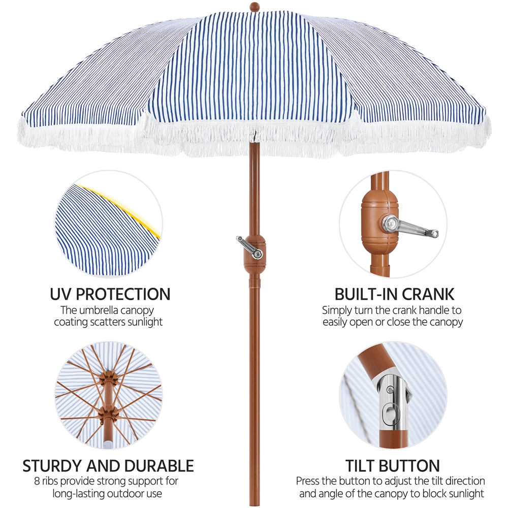 Renwick 9Ft Garden Patio Umbrella with Crank Operating Mechanism, Blue/White