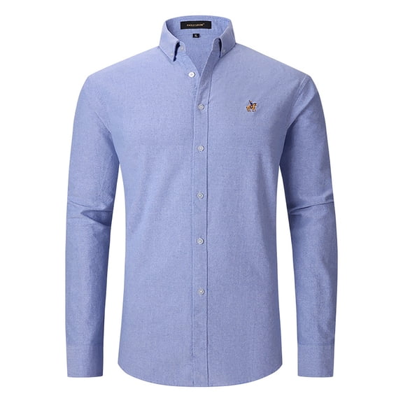 HOWPAY Mens Dress Shirts Slim Fit Classic Long Sleeve Formal Shirt Button down Stretch Solid Color Business Casual Prom Wedding Lightweight Fall Clothes Blue L